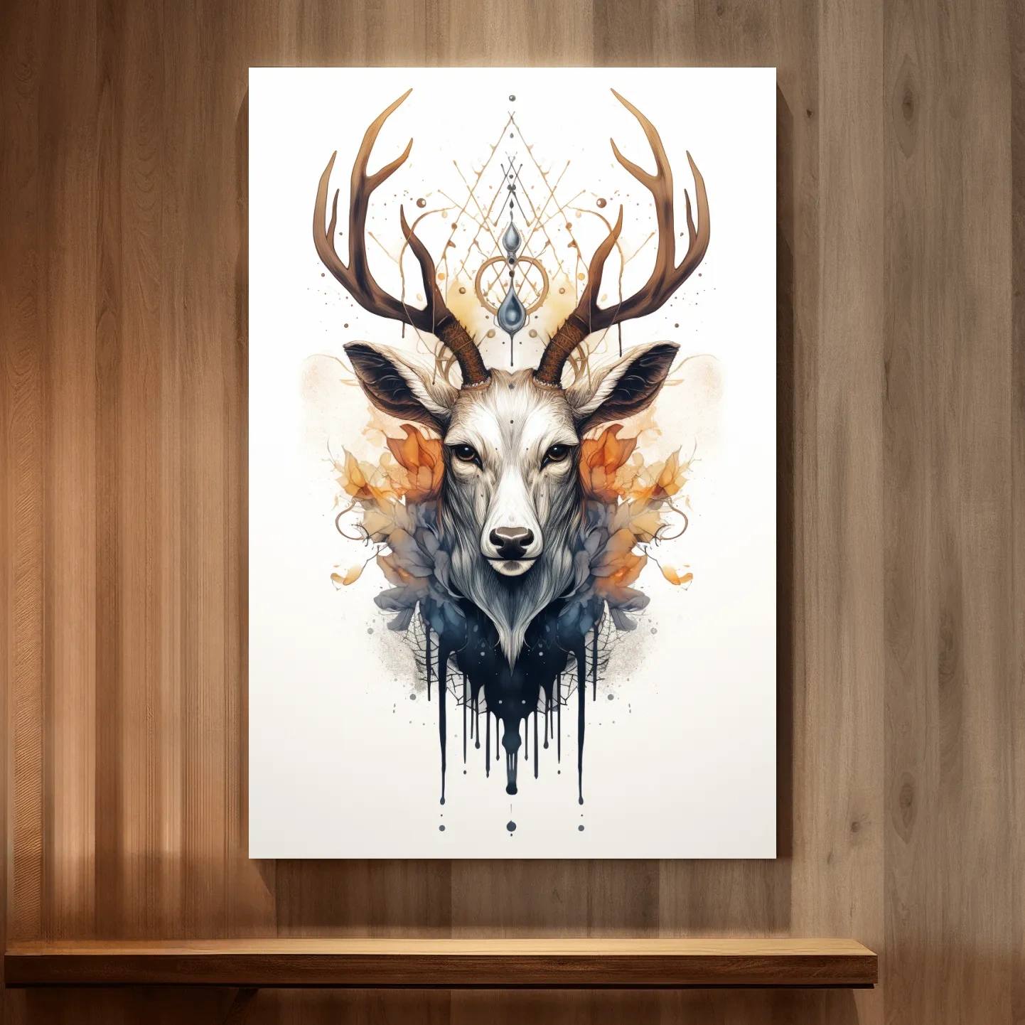 Ornate tribal style illustration of deer head with flowers