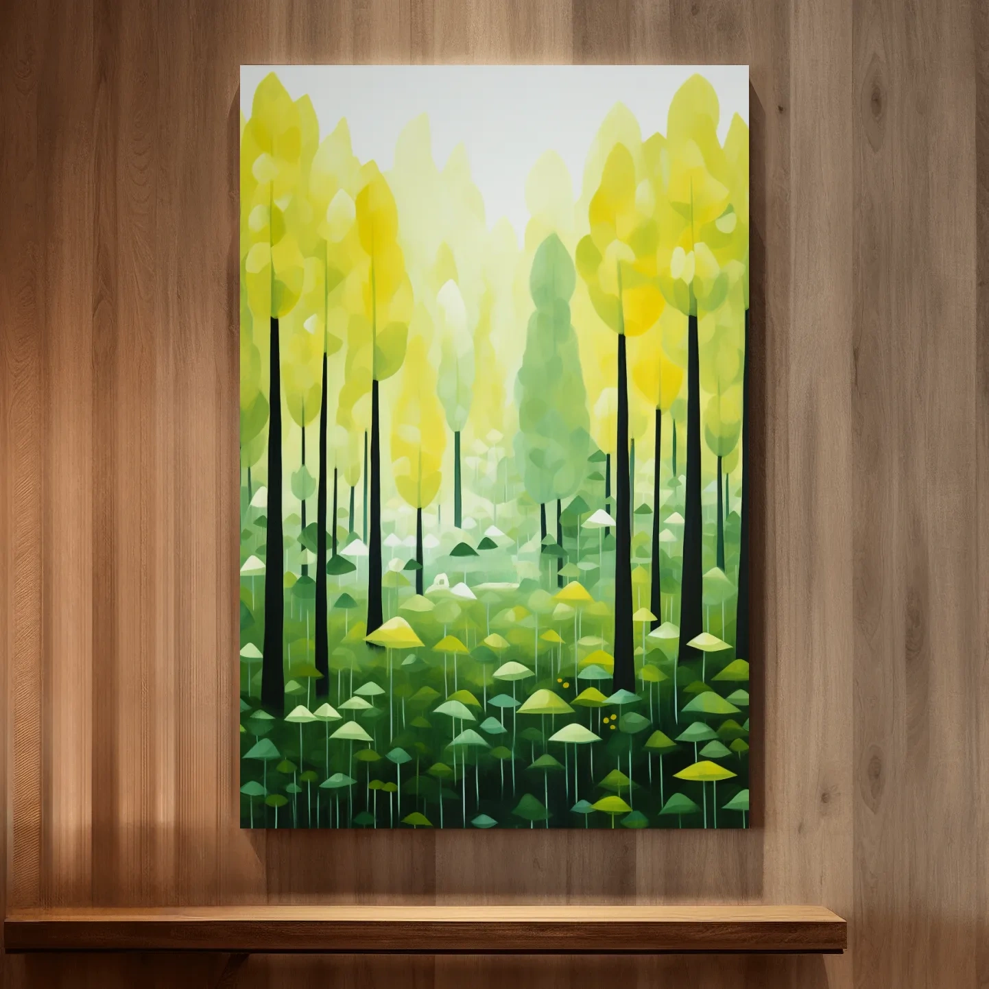 Sunlit Abstract Forest Canopy Painting - Storybook Woodland Wall Art