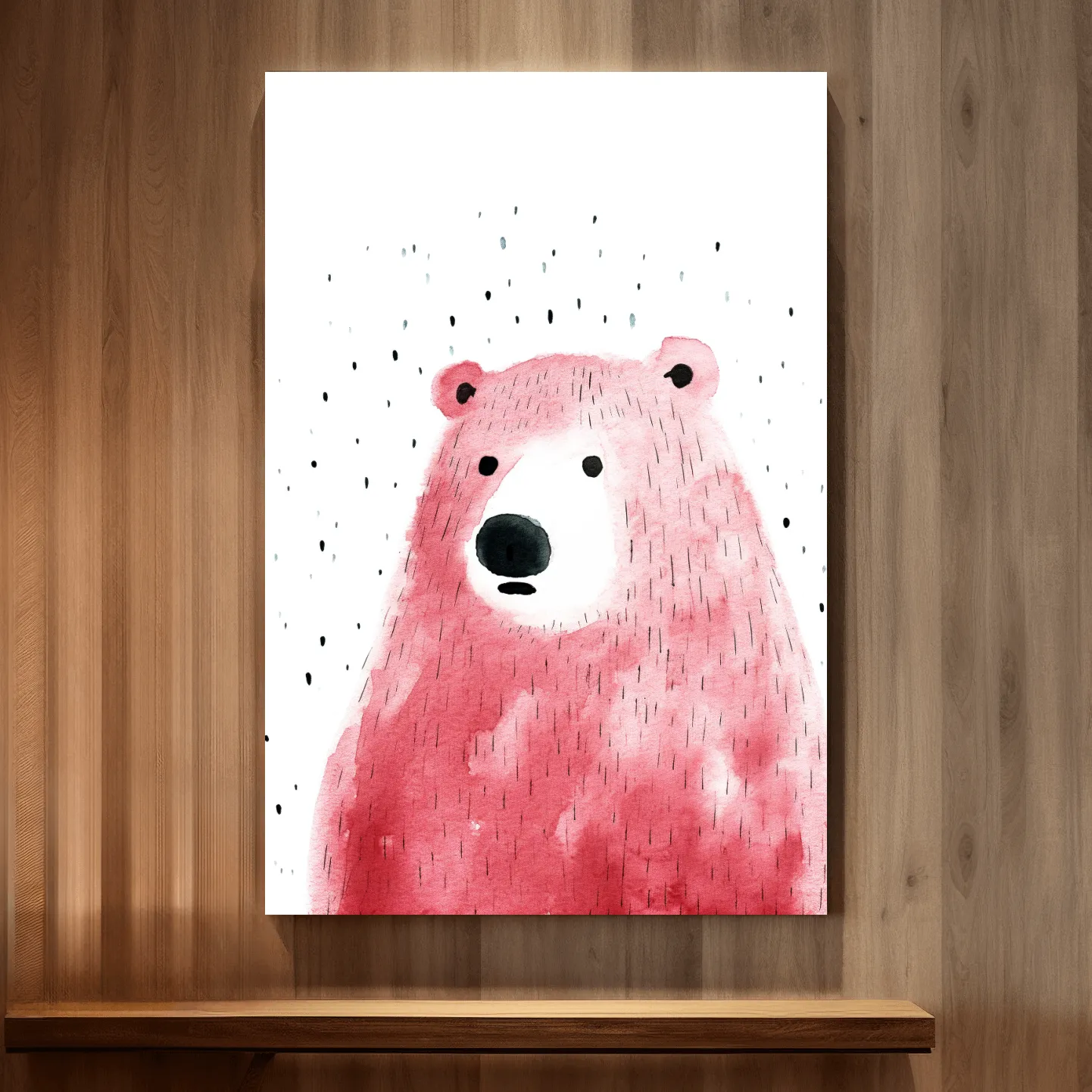 Quirky art, minimal watercolor painting of a bear