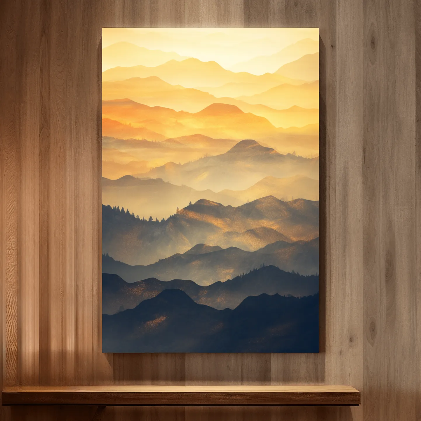 Mountain ridgelines at sunset, minimal watercolour patterns