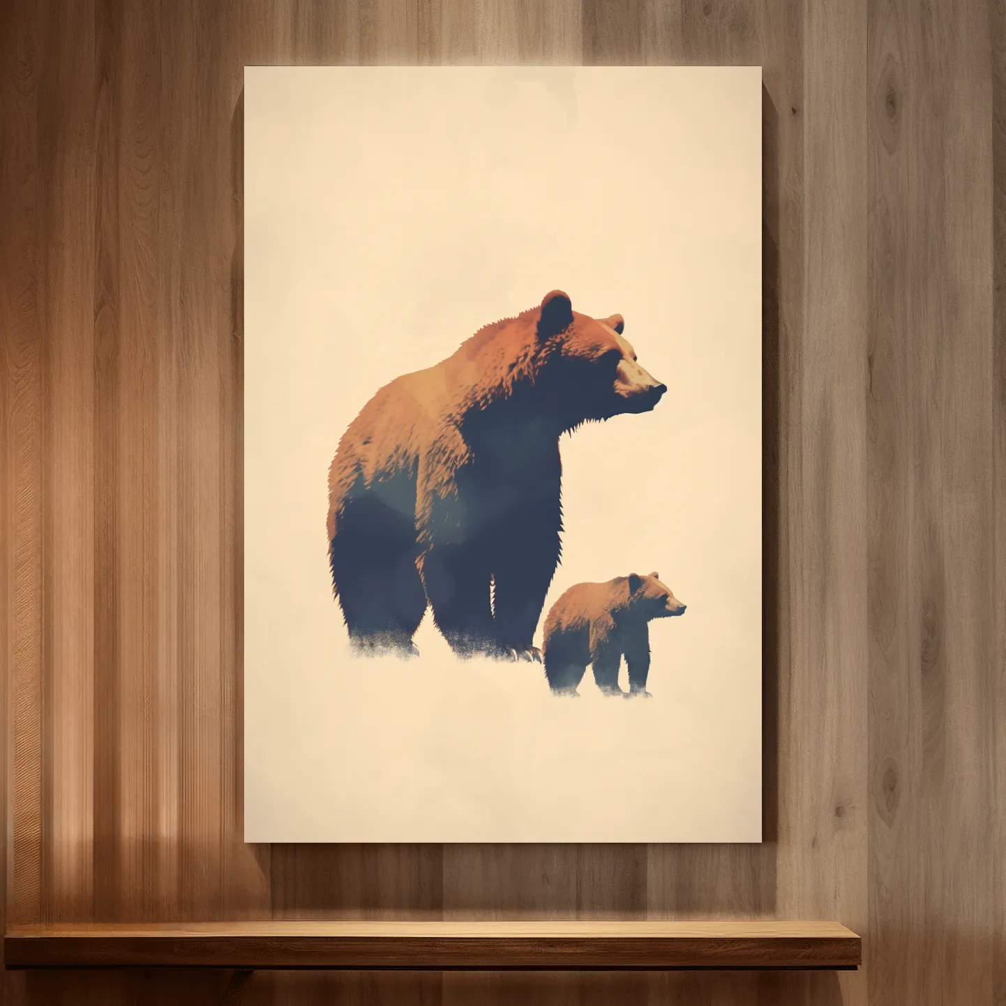 Minimal illustration of a momma bear and her cub