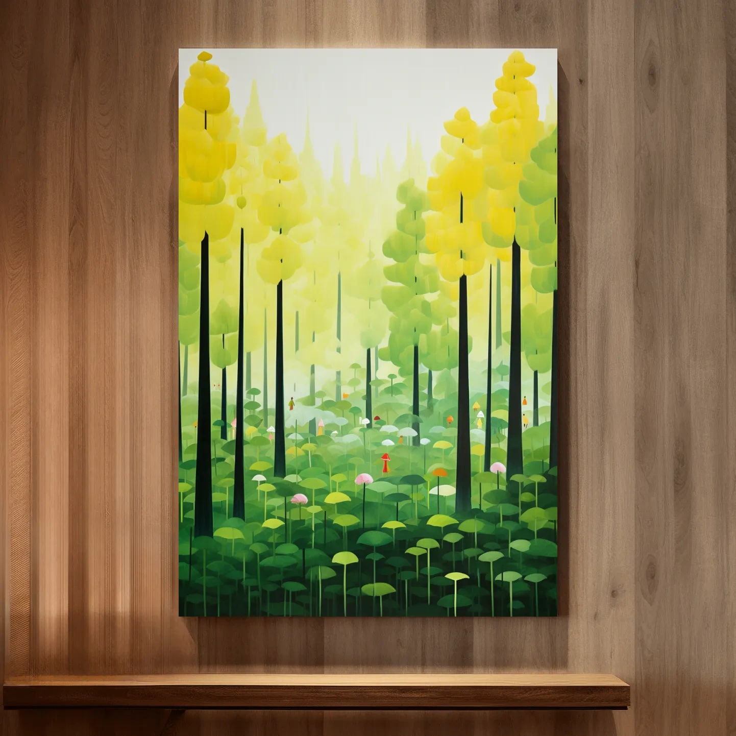 Happy storybook illustration of a surreal forest