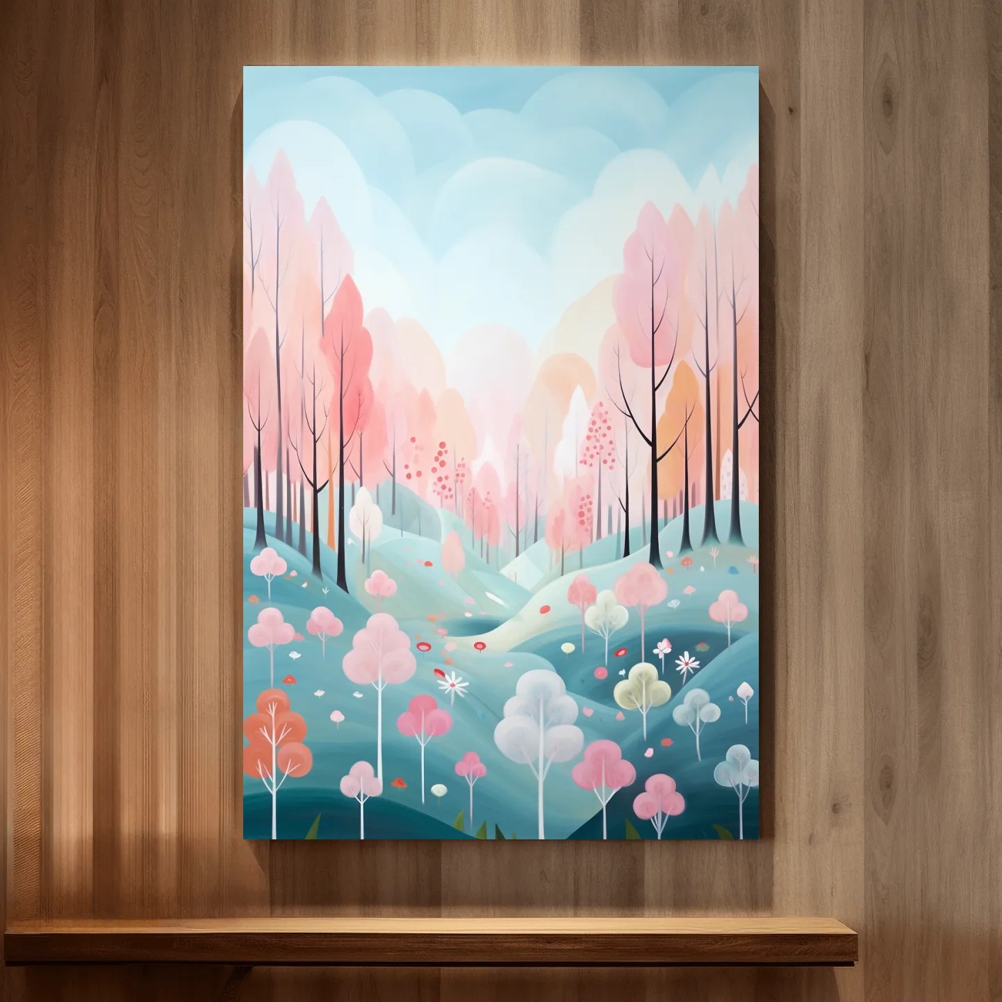 Pastel painting of a colorful dreamy forest