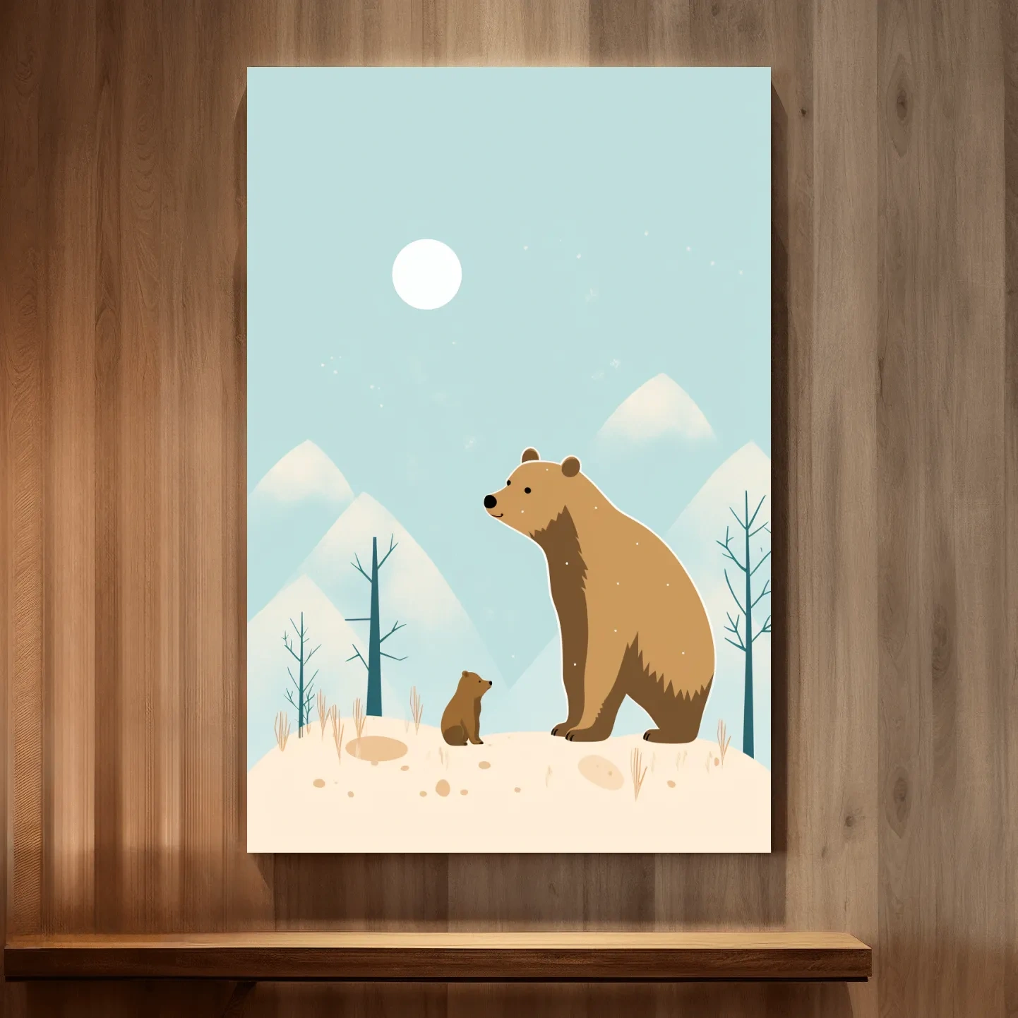 Minimal illustration art of a mama bear and her cub