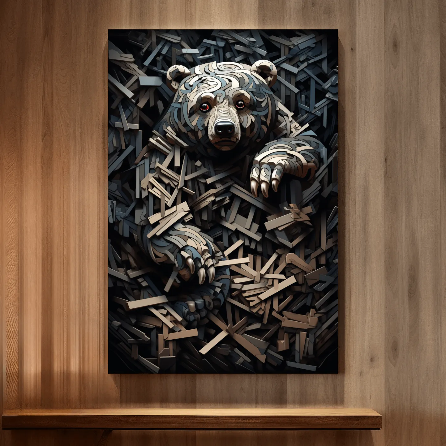Deconstructed Hidden Grizzly Bear - 3D Abstract Wildlife Wall Art