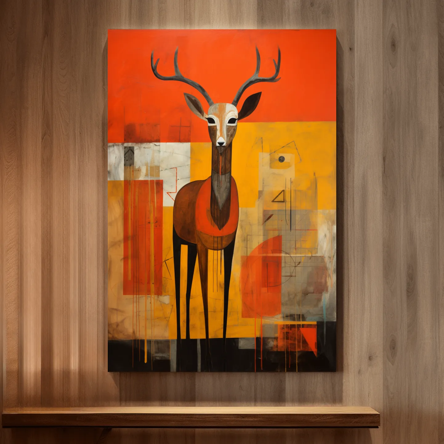Rustic textured abstract painting of a deer