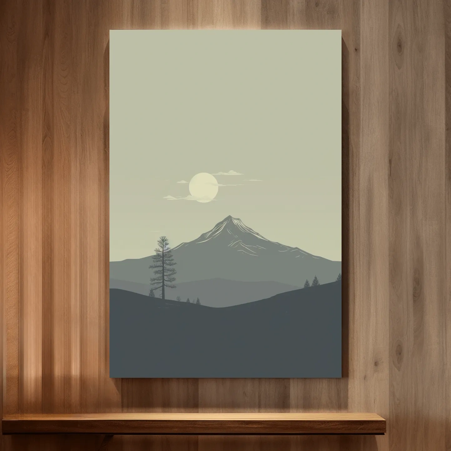 Minimal illustration mountain art, postcard style