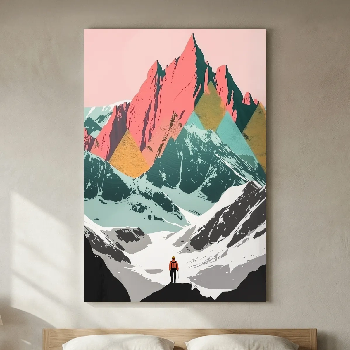 Vibrant Alpine Peaks Illustration - Colourful Mountain Wall Art