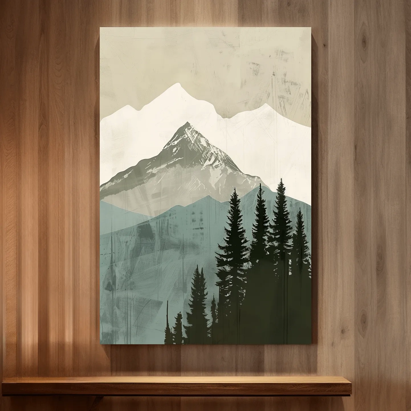 Scandinavian Mountain Peak And Pine Forest Artwork - Minimalist Landscape Wall Art