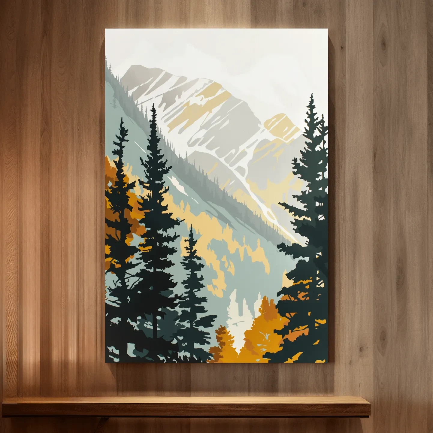 Minimalist Alpine Mountain & Pine Forest - Scandinavian Landscape Wall Art