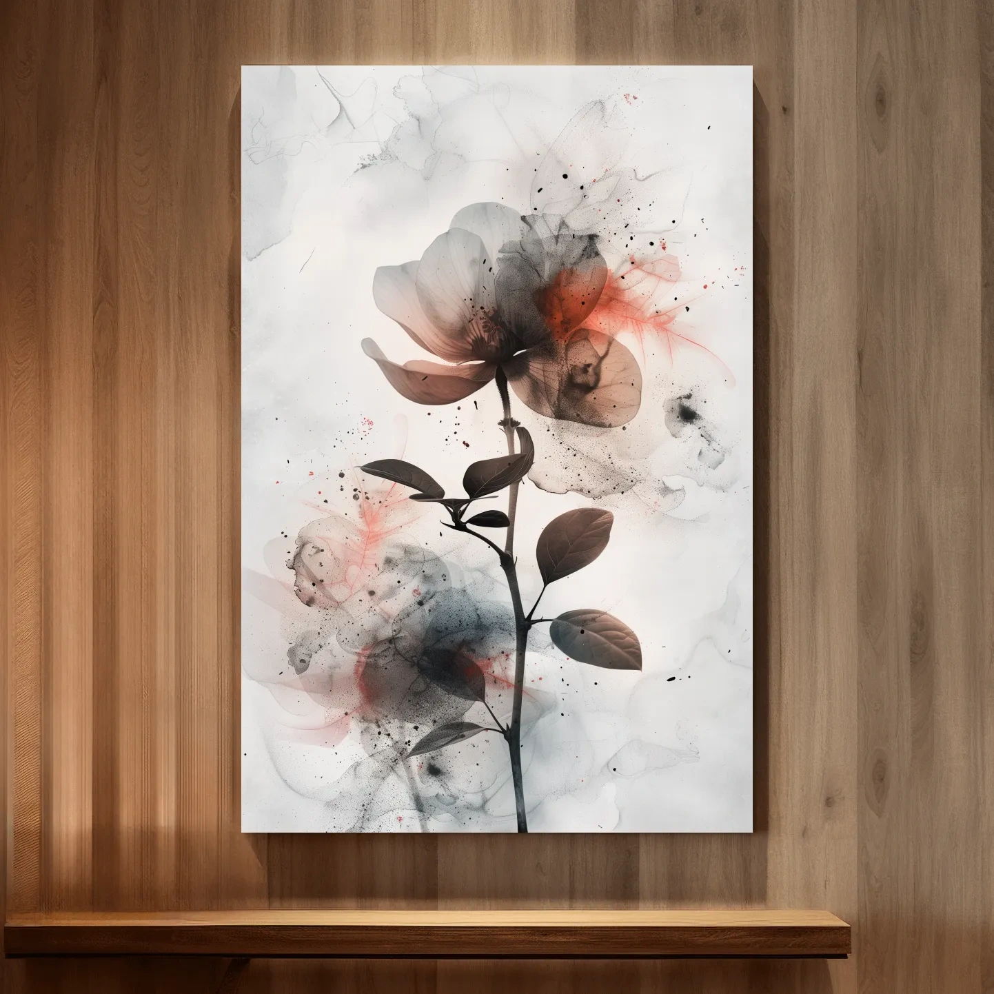 Moody Ink Wash Floral Blossom - Minimalist Floral Watercolor Wall Art