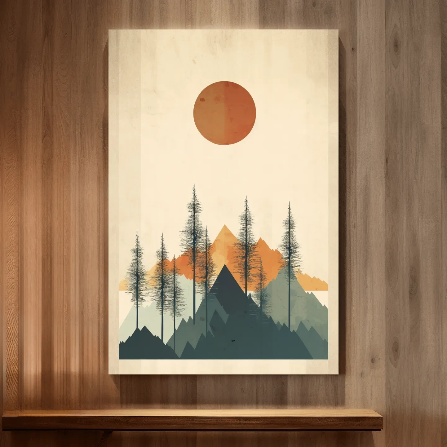 Minimal art of mountains and forest scenery