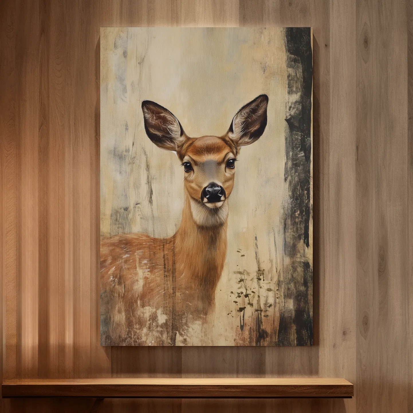 Rustic Whitetail Fawn Portrait Painting - Woodland Wildlife Wall Art