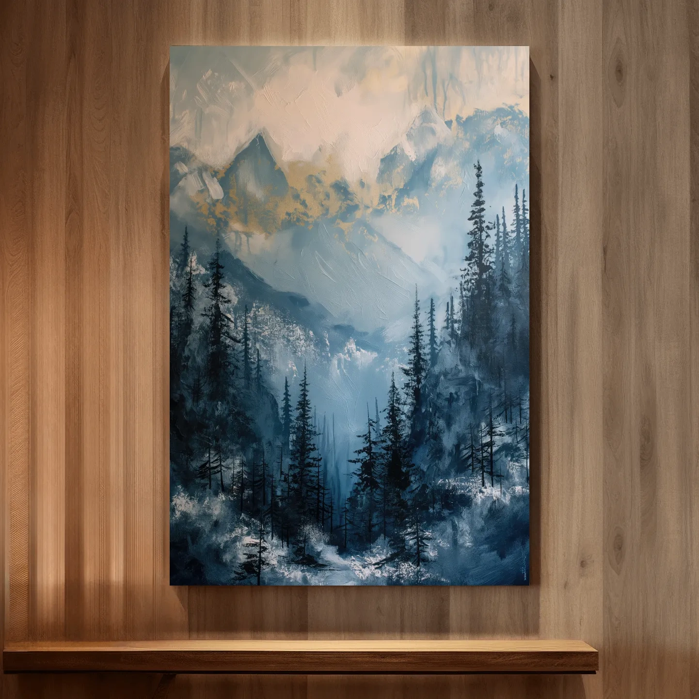Abstract textured mountain and forest painting artwork