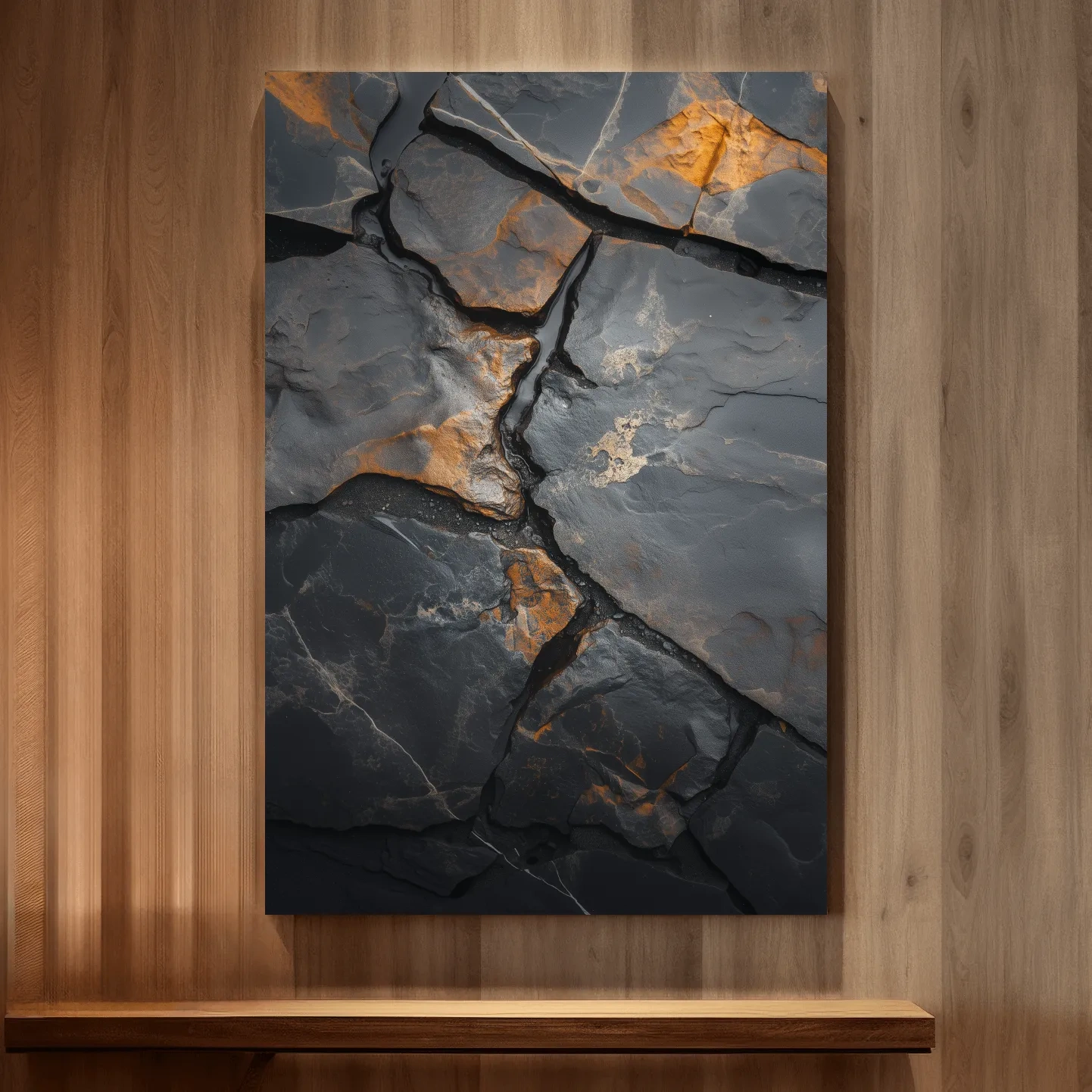 Cracked stone texture artwork, rustic natural organic rock wall art