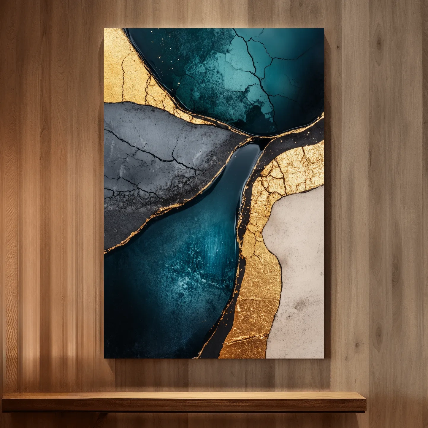 Teal Gold Geode Resin Abstract - Elegant Metallic Marble Wall Art