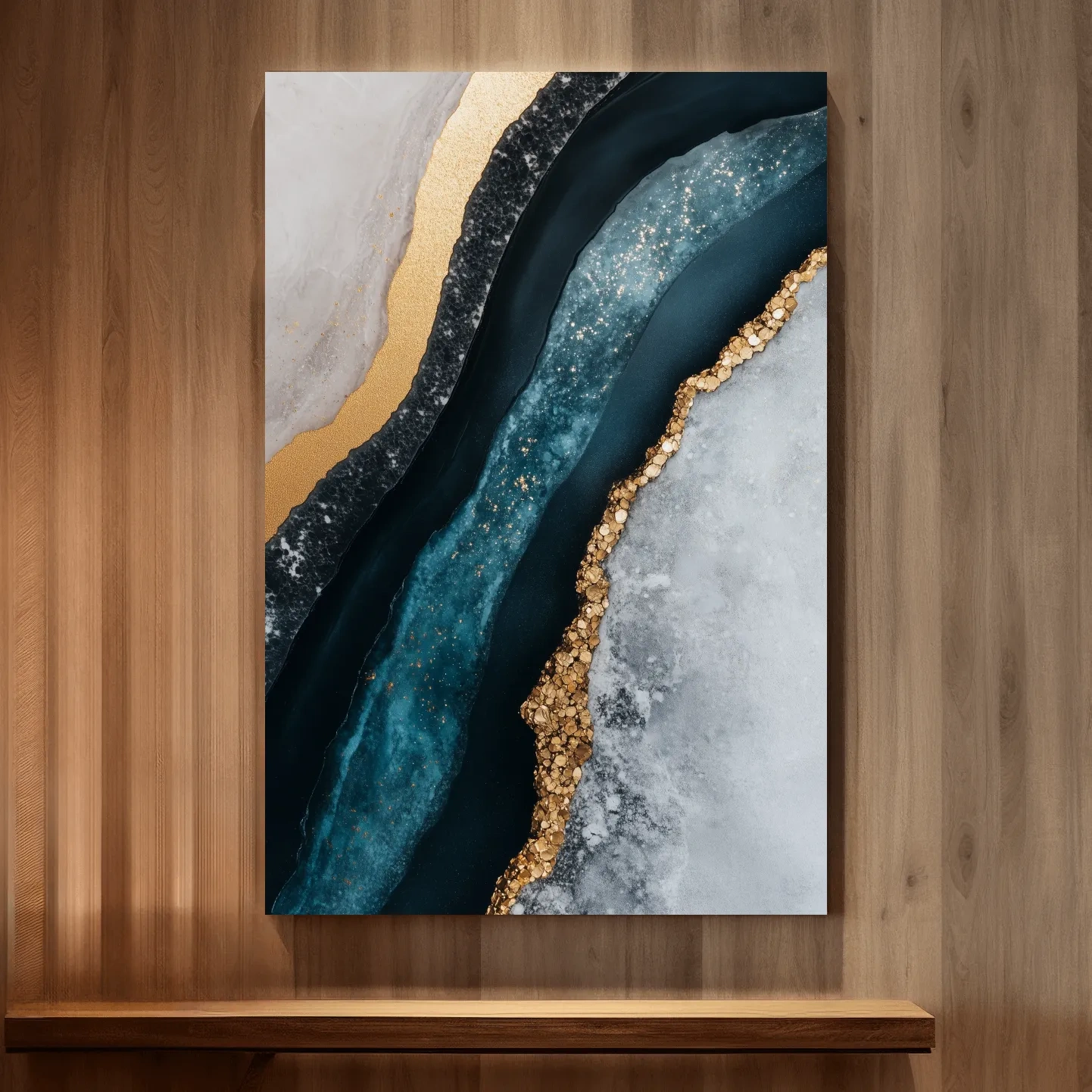 Elegant abstract geode artwork, blue and gold natural textured wall art
