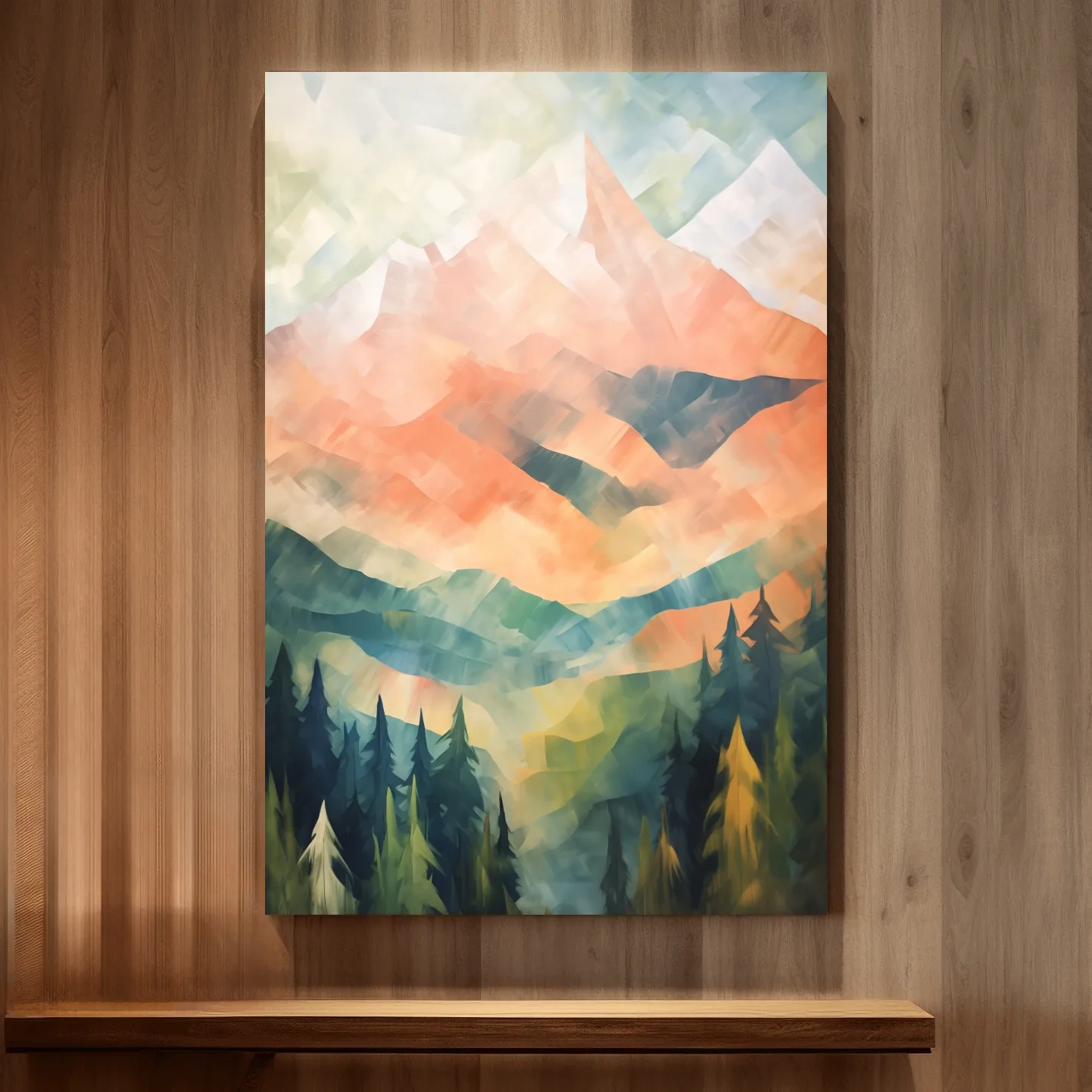 Colourful impressionism painting of alpine mountains, vibrant layered brush strokes