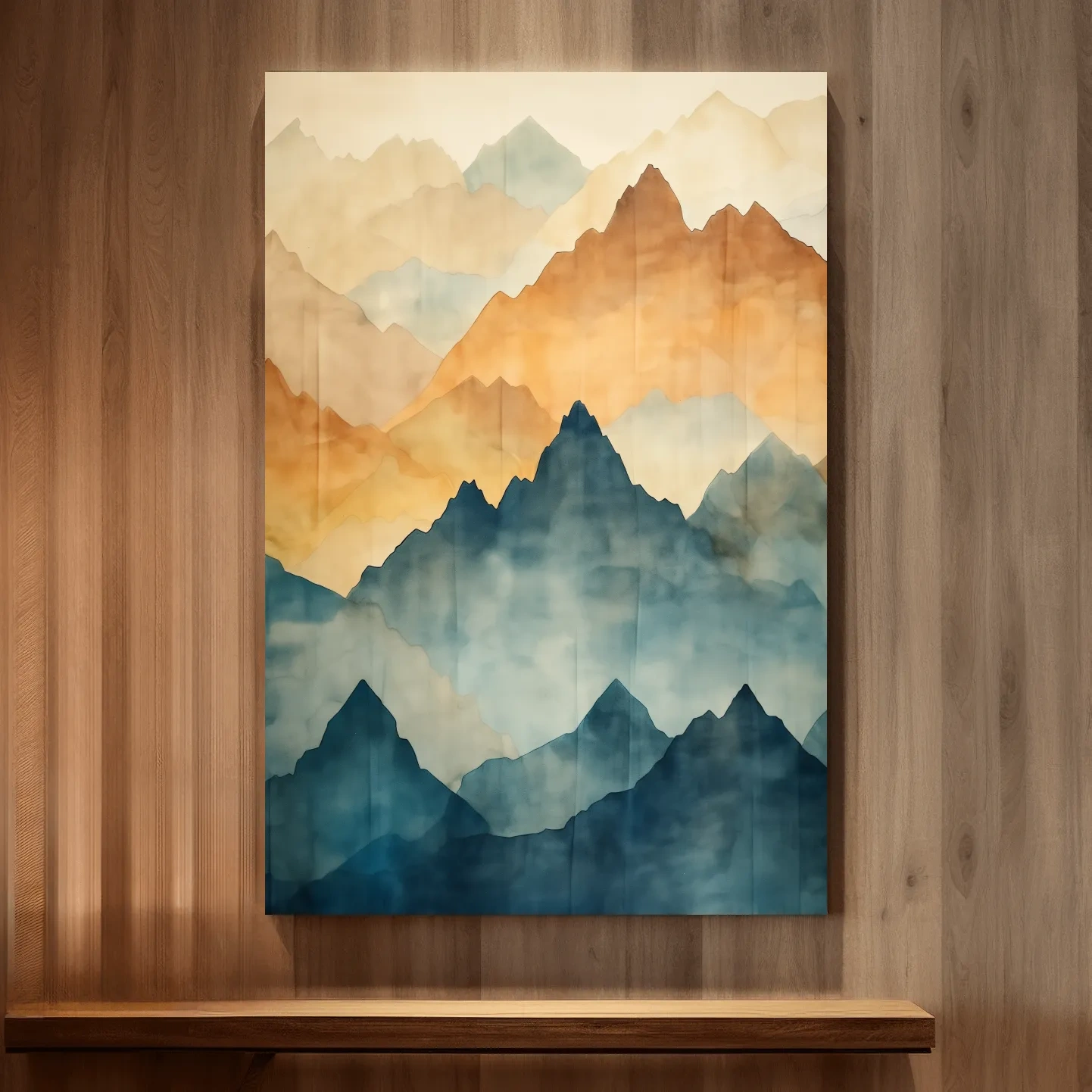 Foggy Layered Mountain Watercolor Landscape - Abstract Wall Art
