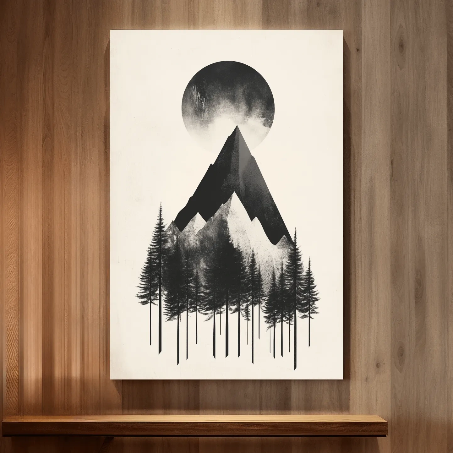 Minimalist Monochrome Mountain Peak & Pine Forest - Modern Scandinavian Style Wall Art