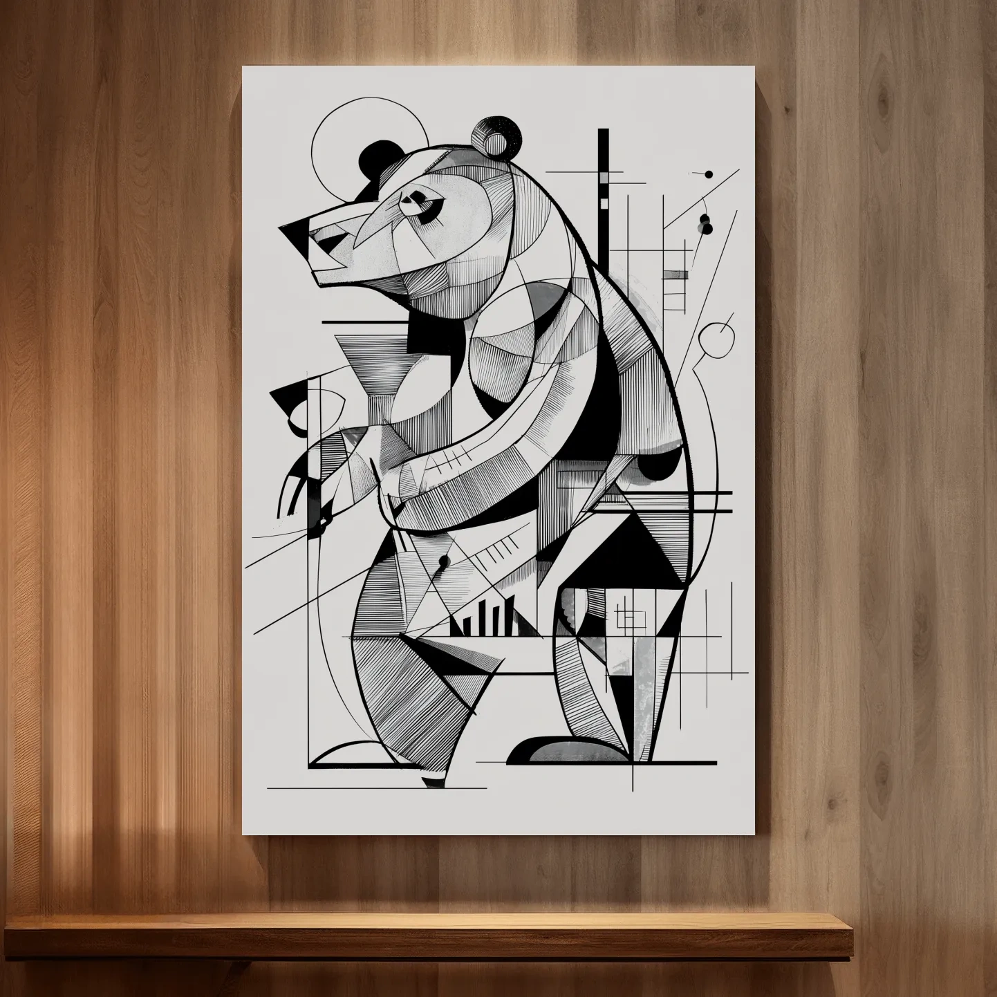 Cubism Abstract Bear Artwork - Modern Black And White Wildlife Wall Art