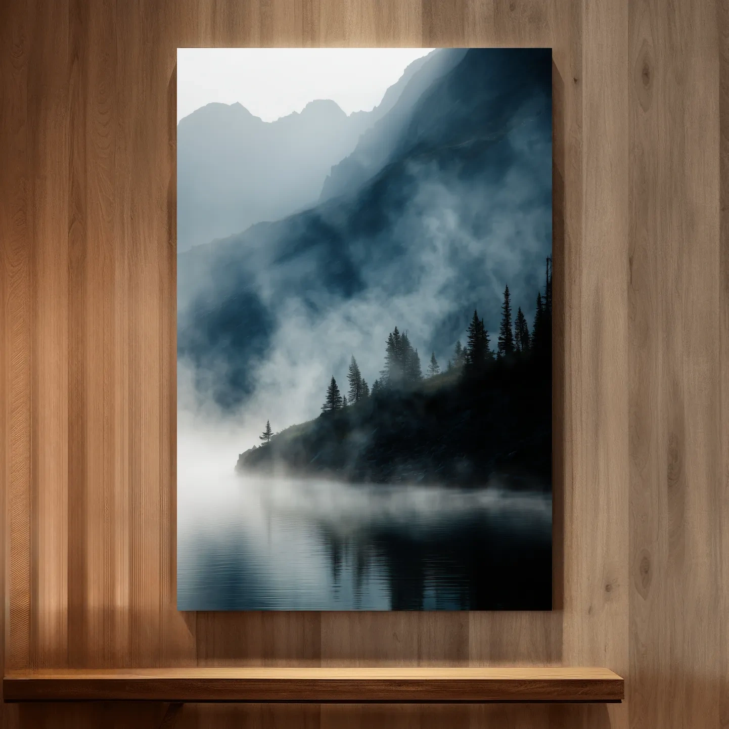 Misty Alpine Lake Landscape Photography - Foggy Pine Forest Nature Wall Art