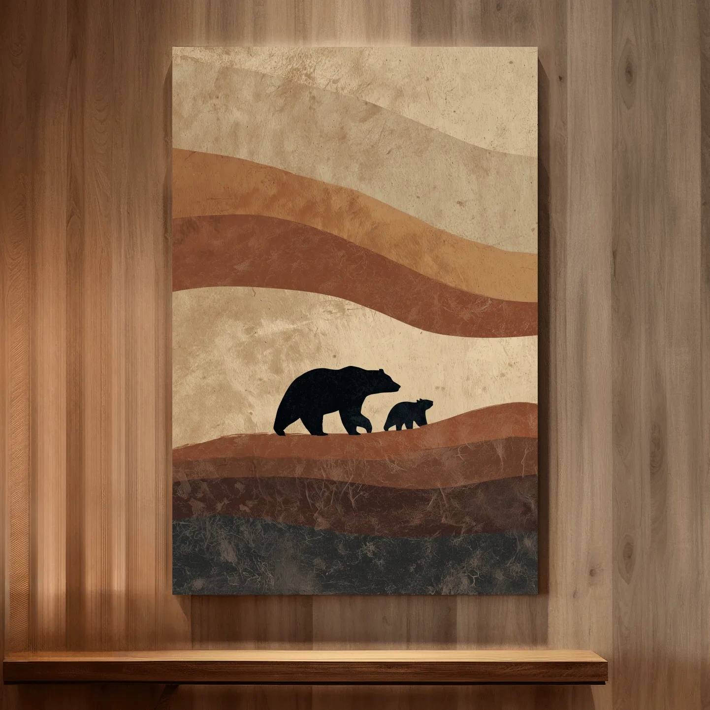 Scandi Bear Family Silhouette Artwork - Earthy Abstract Wildlife Wall Art