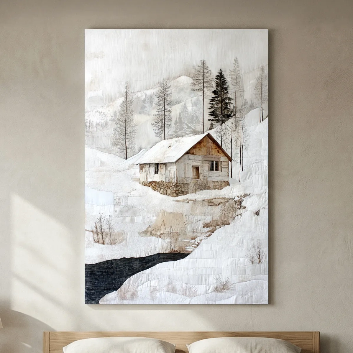 Snowy Mountain Cabin Painting - Winter Landscape Wall Art