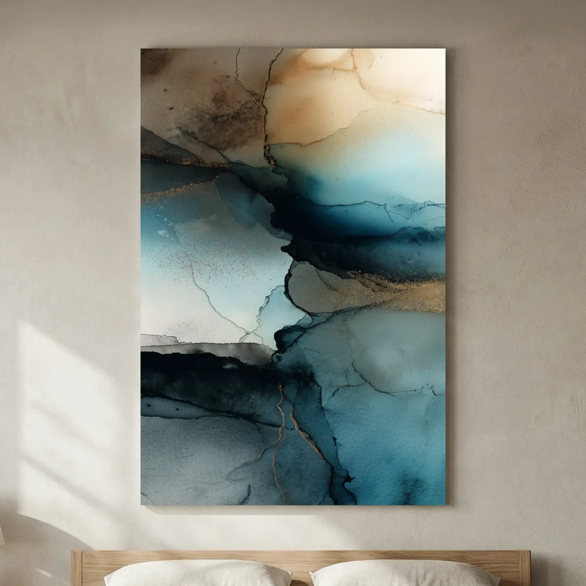 Moody Teal Ink Wash Abstract - Alcohol Ink Style Mountain Wall Art