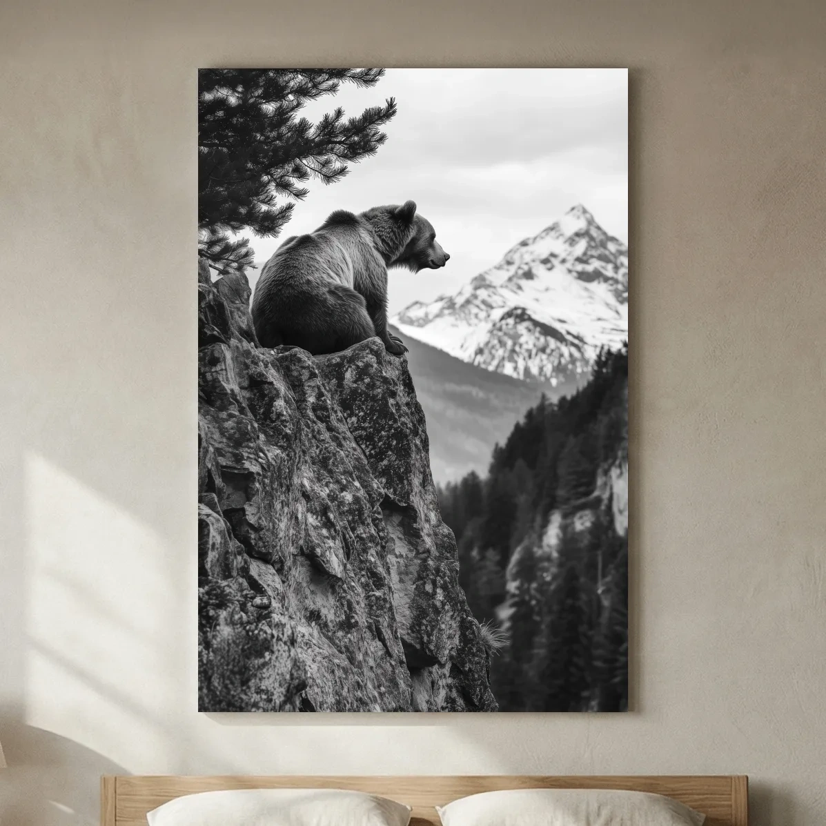 Black And White Grizzly Bear Photographic Artwork - Alpine Wildlife Wall Art