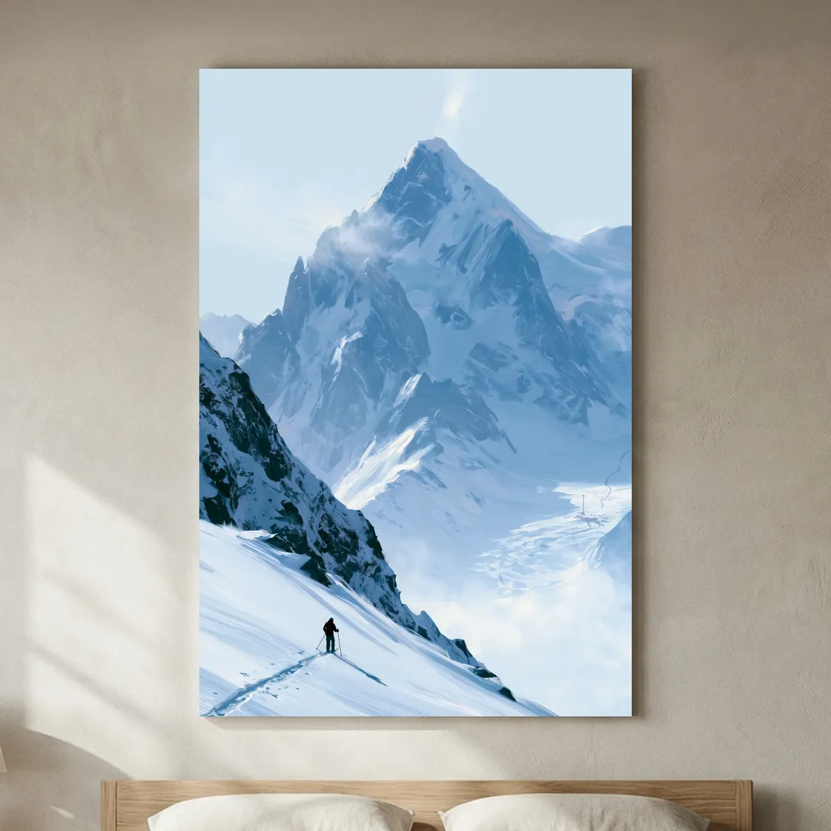 Backcountry Skier Alpine Peak Landscape - Minimalist Winter Mountain Wall Art