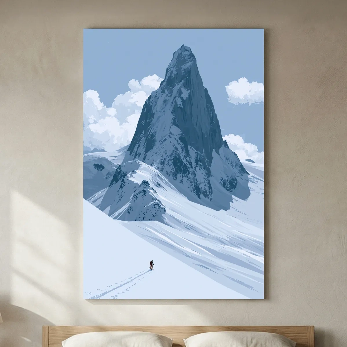 Backcountry Alpine Skier Illustration - Minimalist Mountain Landscape Wall Art