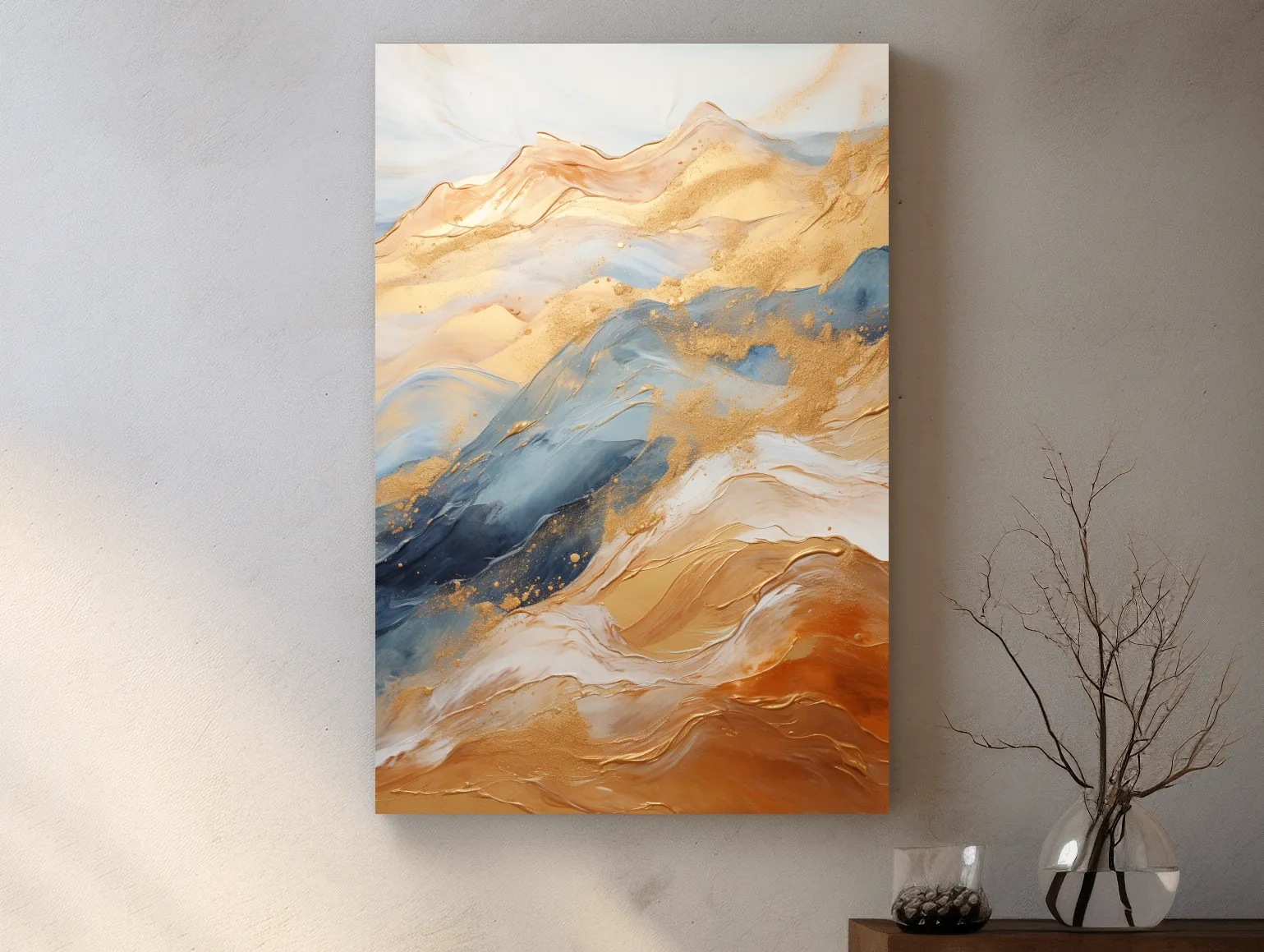 Abstract Gold And Blue Mountain Landscape - Modern Fluid Marble Wall Art