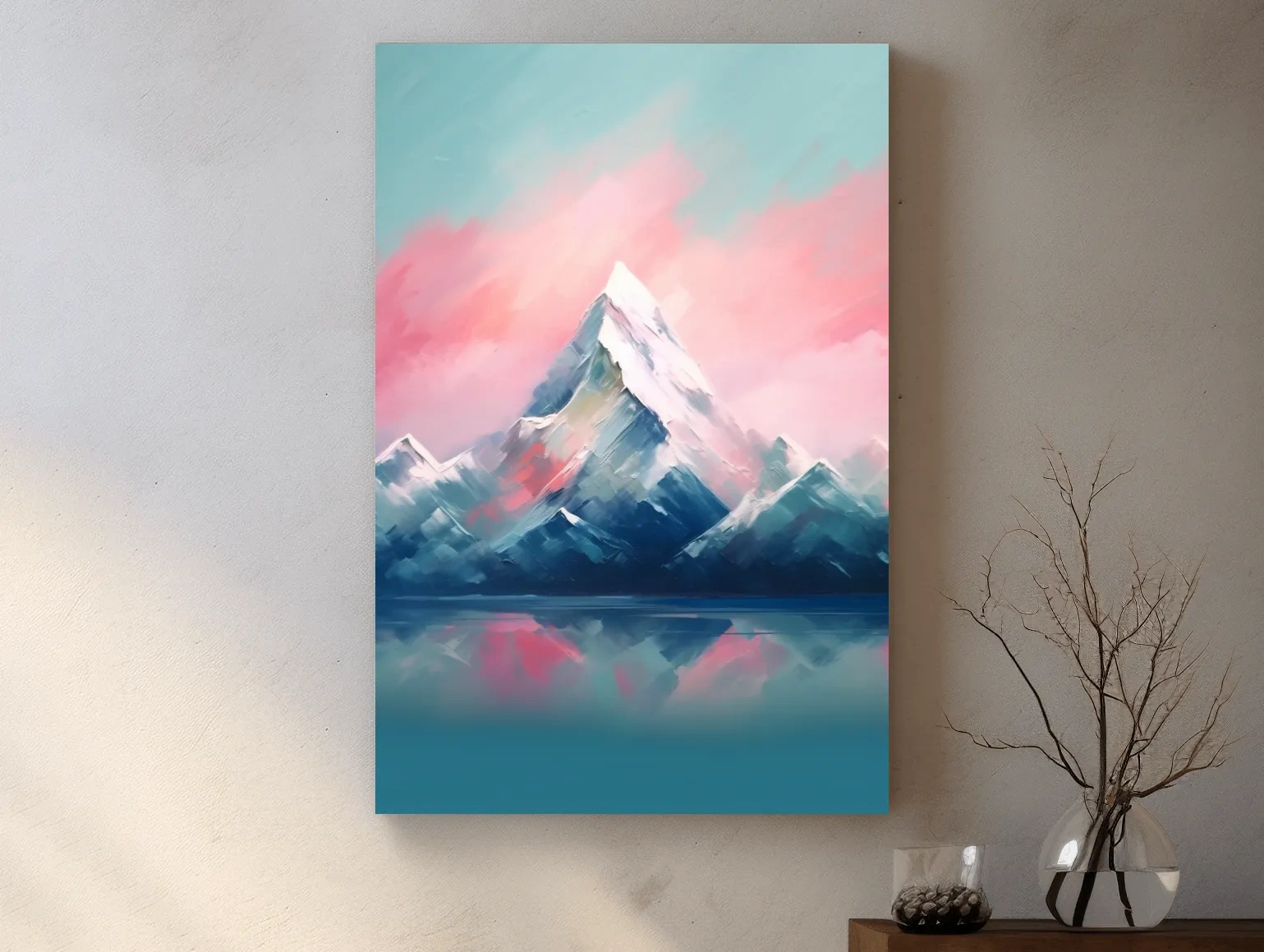 Pastel Alpine Peak Painting - Impressionism Watercolor Mountain Wall Art