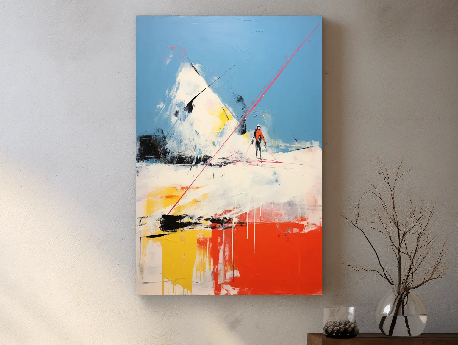 Expressionist Abstract Skiier Mountain Peak Painting - Winter Sports Wall Art
