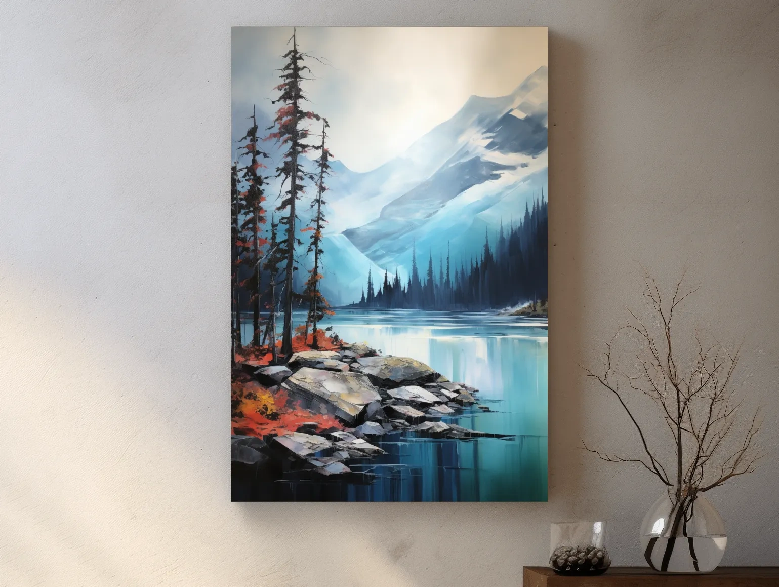Turquoise Alpine Lake And Mountain Watercolor - Serene Forest Wall Art