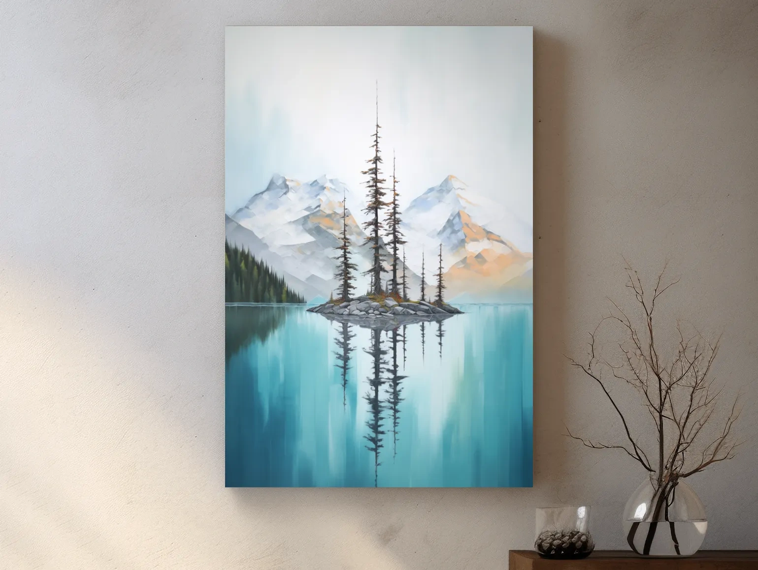 Turquoise Alpine Lake Island Pines - Serene Mountain Landscape Wall Art