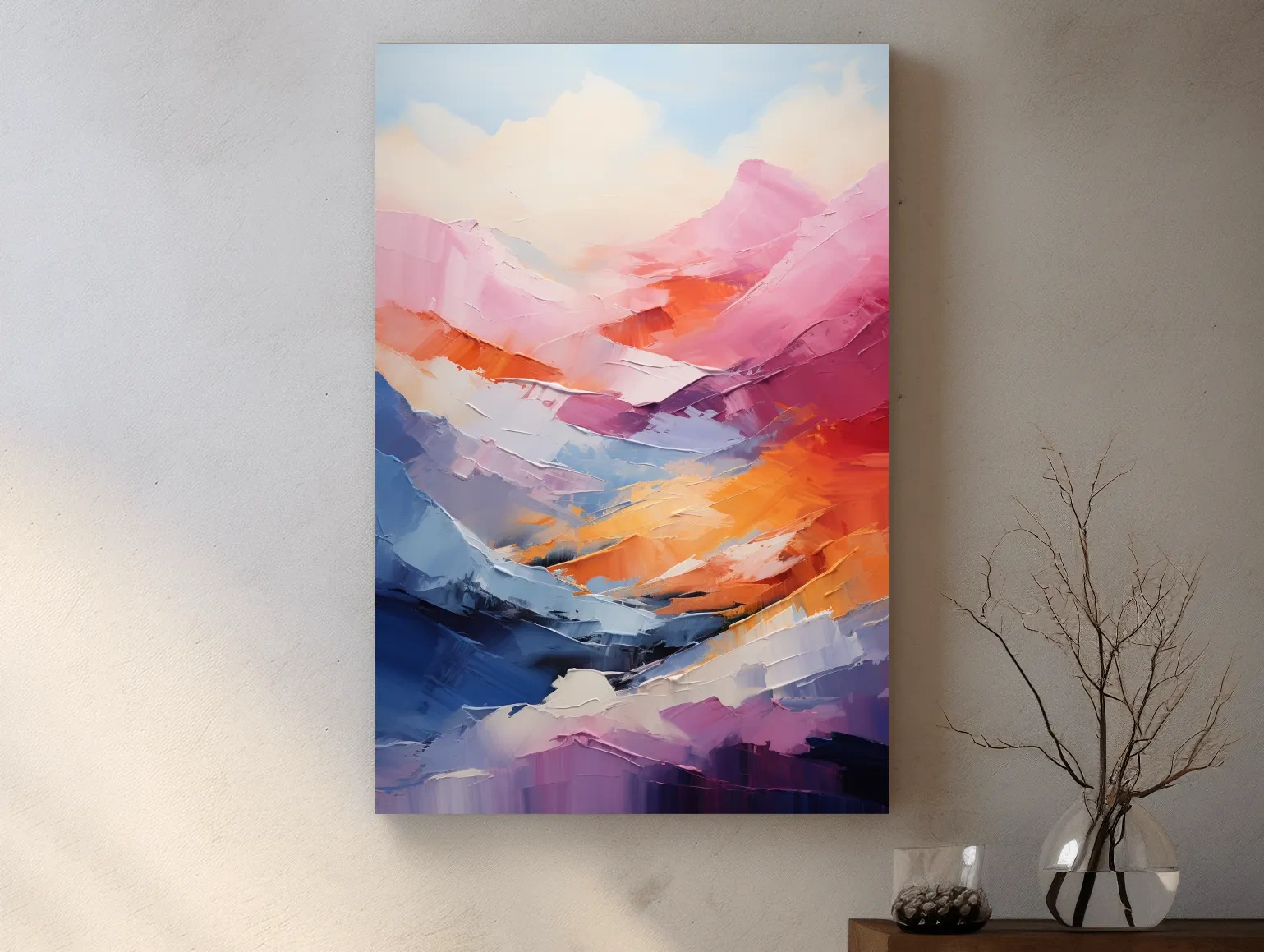 Vibrant Abstract Mountain Landscape Painting - Colorful Impasto Texture Wall Art