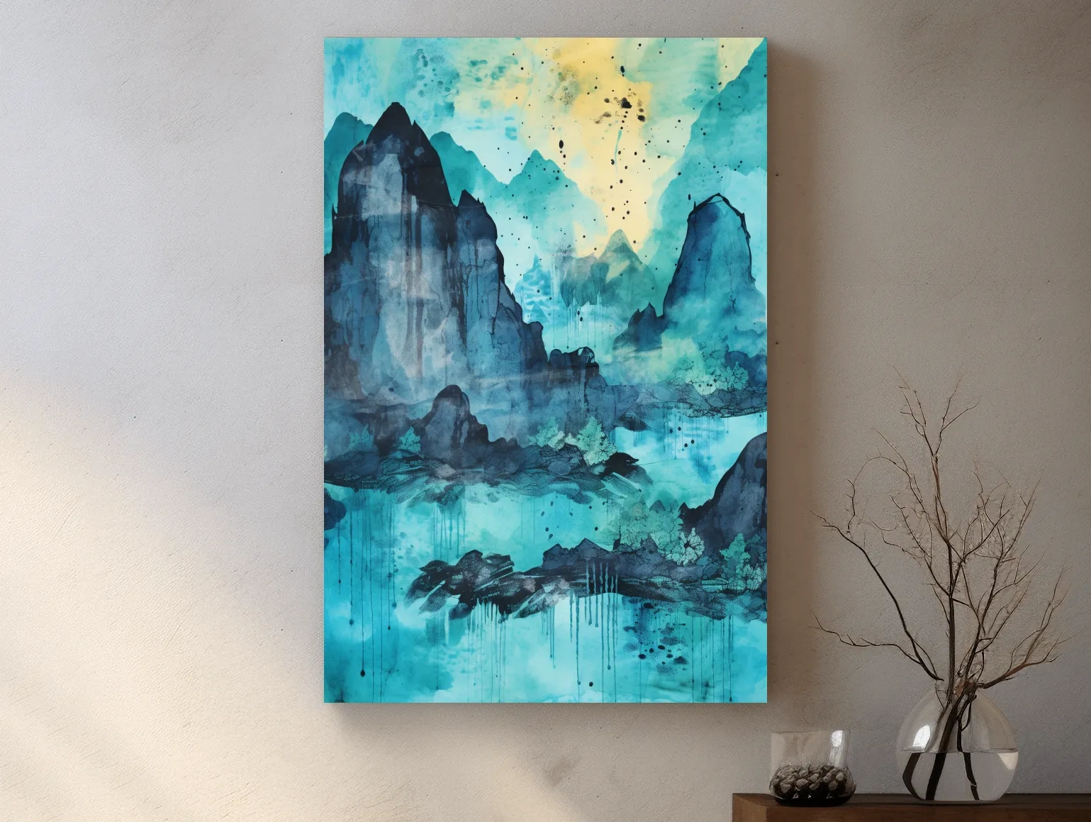 Abstract Mountain Lake Watercolor - Landscape Wall Art