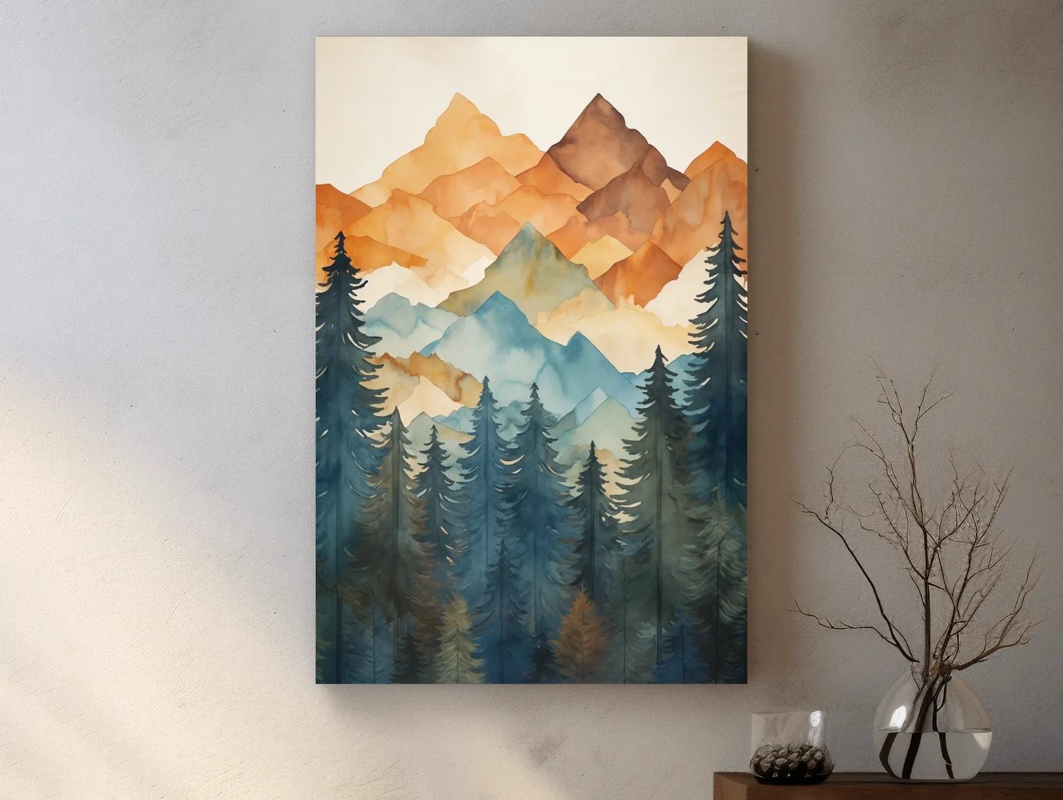 Alpine Mountains Pine Forest Watercolor - Nature Landscape Wall Art
