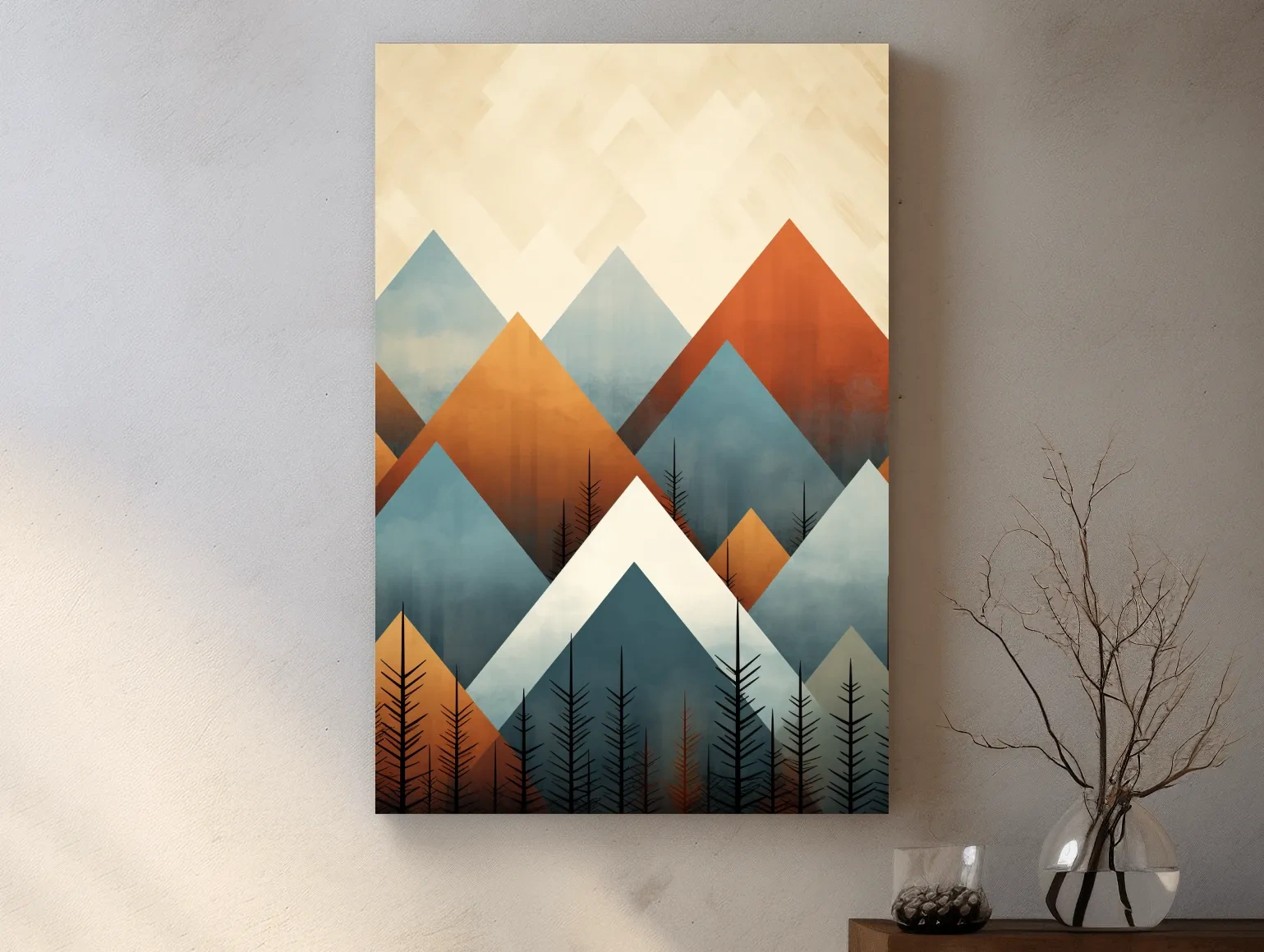 Geometric Pine Mountain Peaks - Minimalist Mid Century Wall Art
