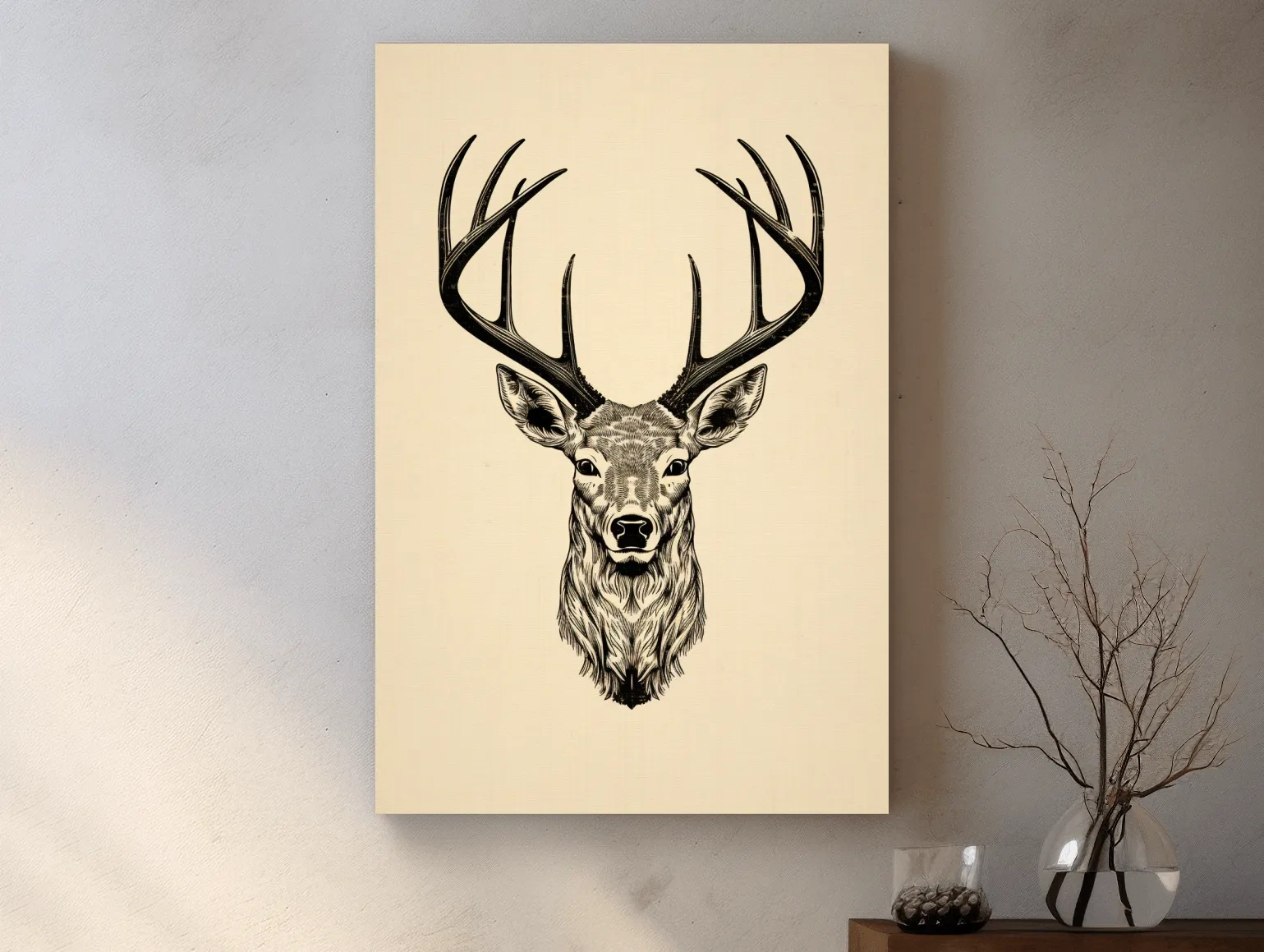 Sepia tone tattoo style illustration of a deers head