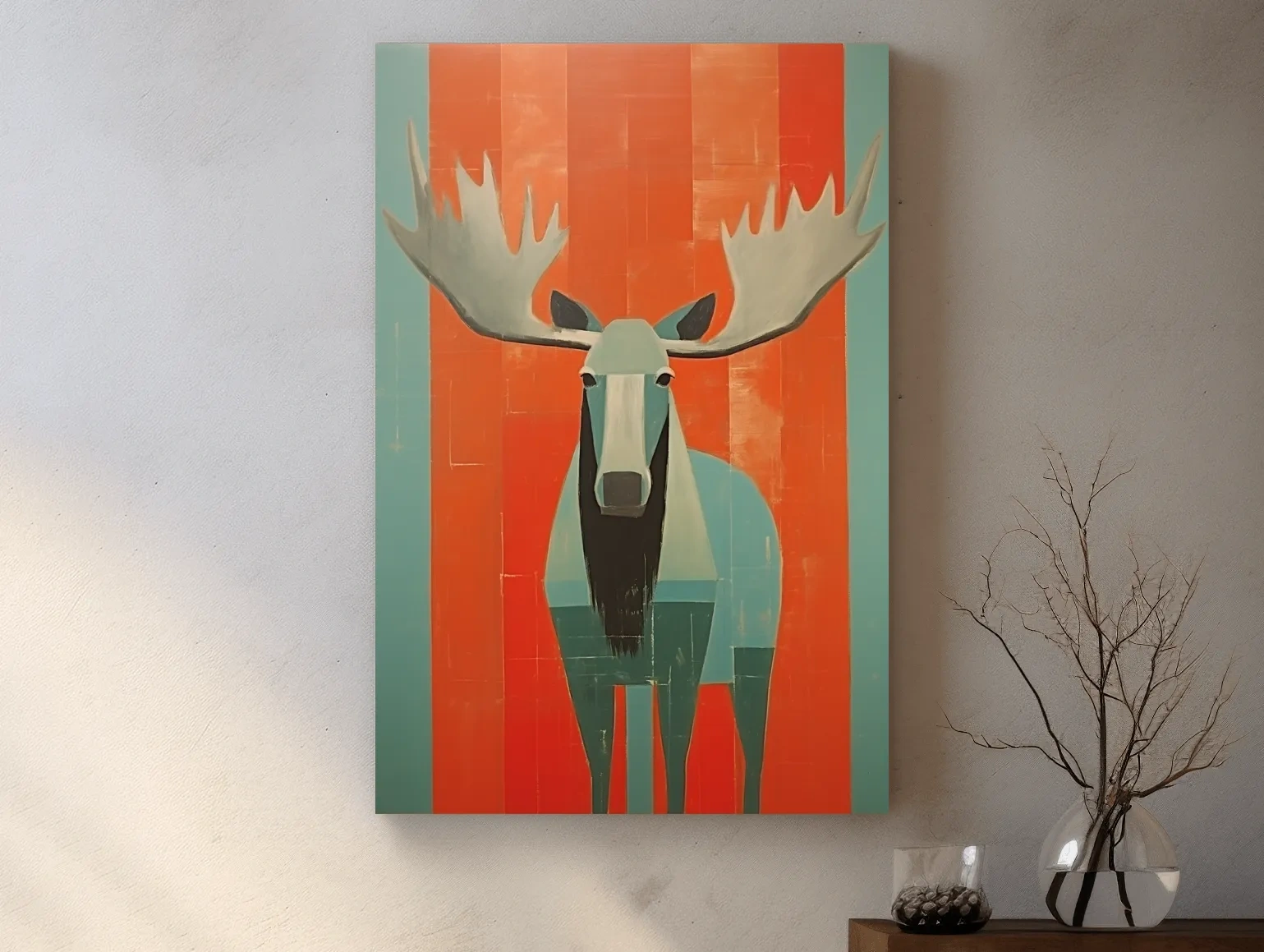 Mid Century Modern Rustic Moose Portrait Painting -  Wildlife Wall Art