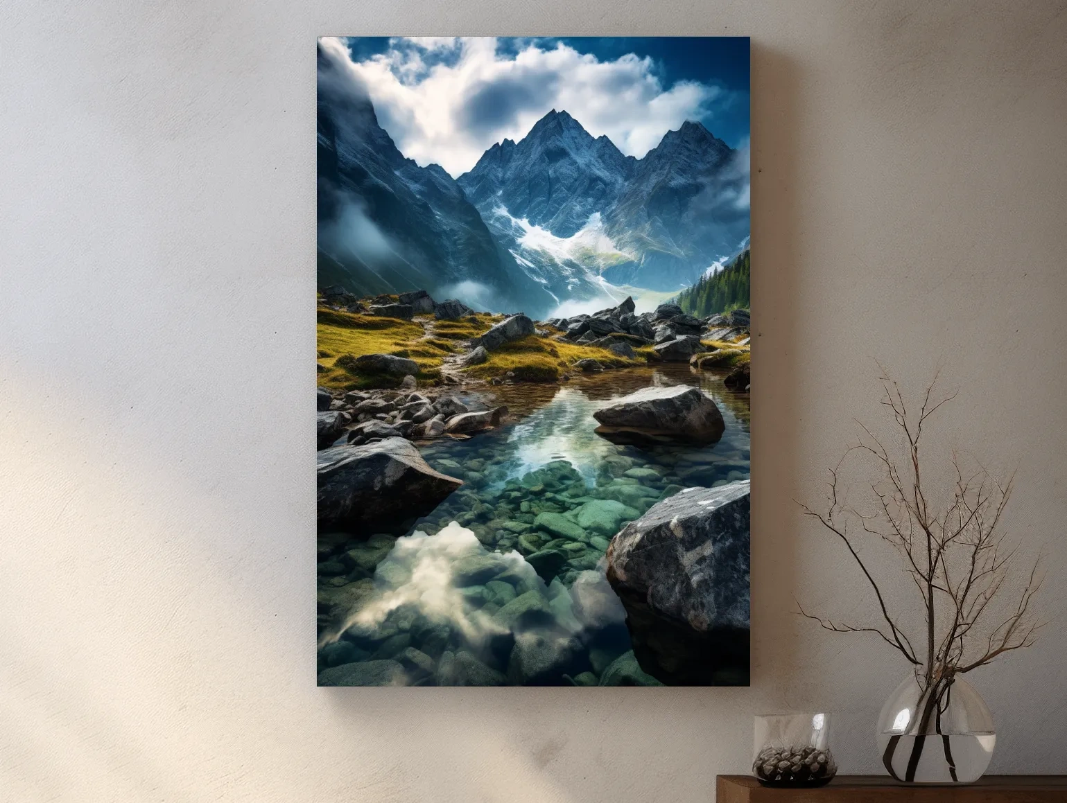 Moody Alpine Mountain Lake Reflection - Dramatic Landscape Photography Wall Art