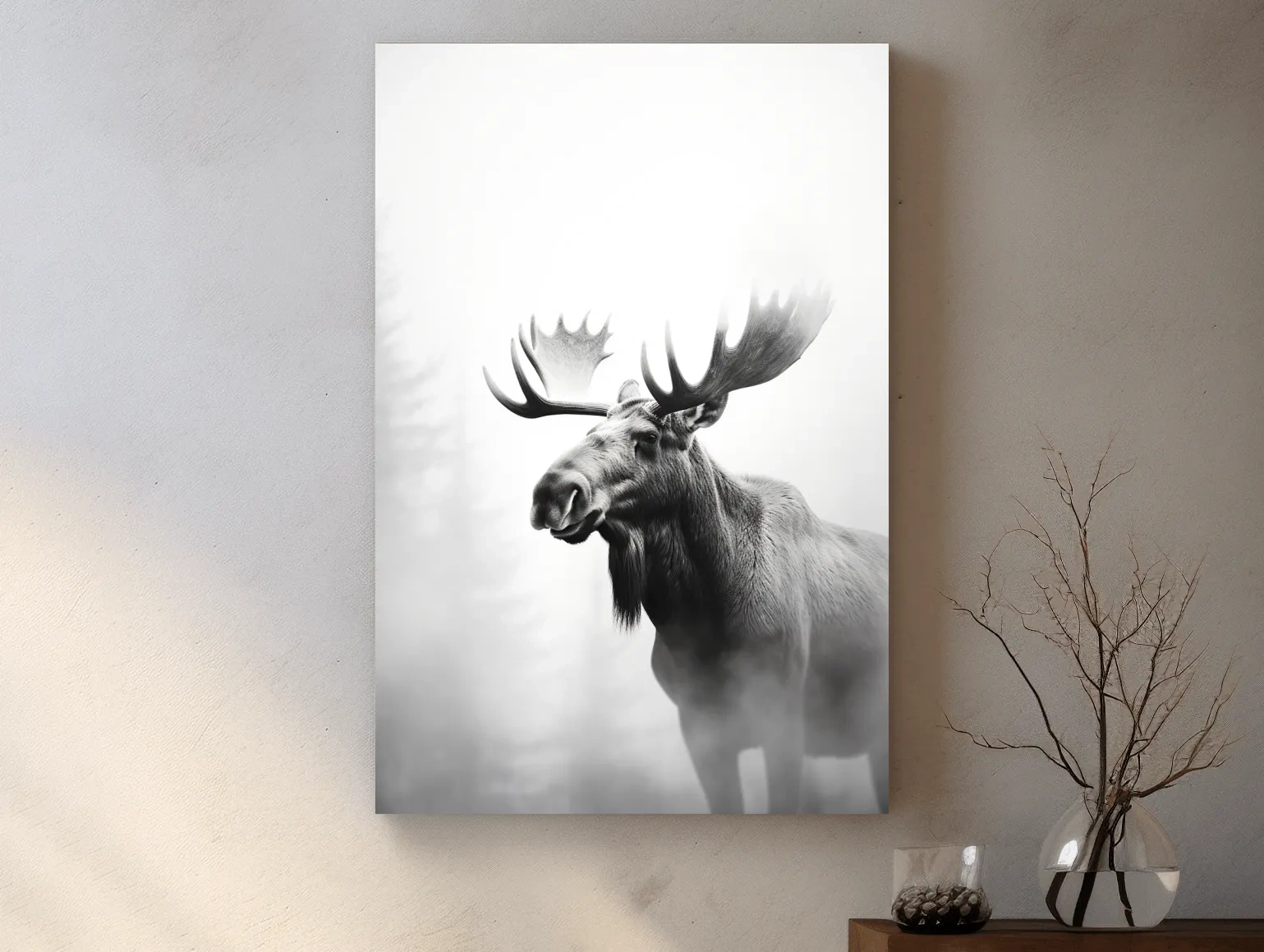 Moody Black And White Moose Portrait - Misty Wildlife Photography Artwork