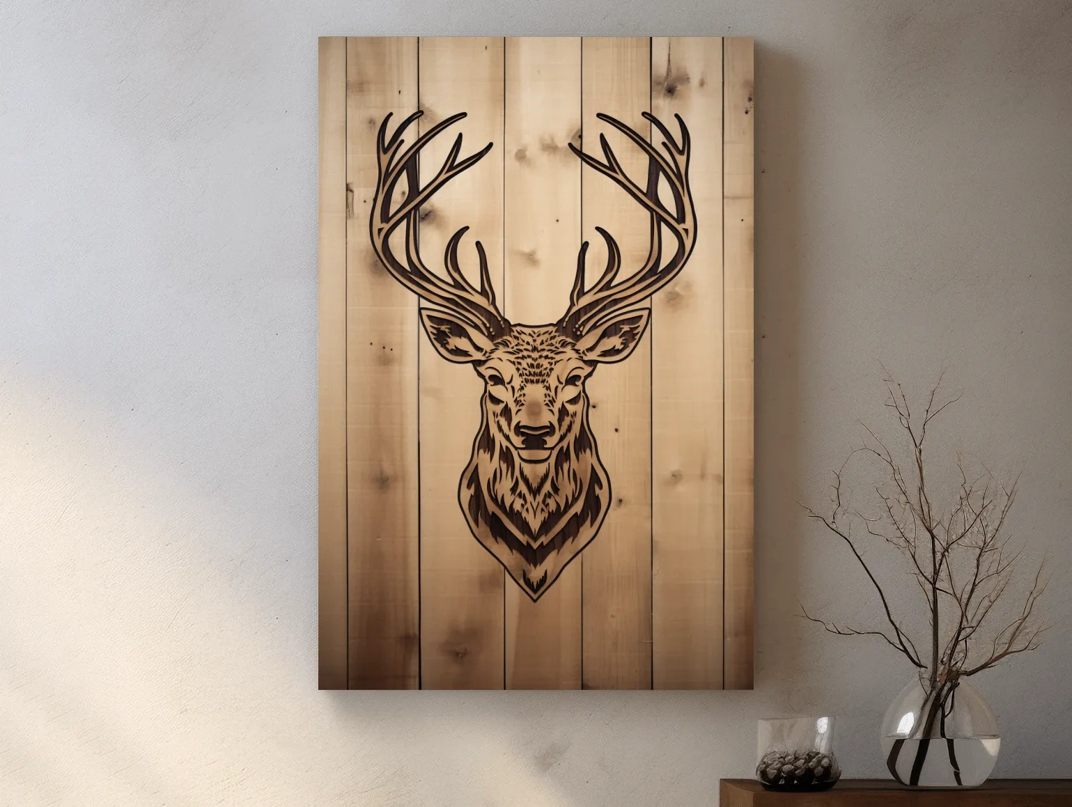 Rustic Stag Head Woodburn Illustration - Cabin Lodge Wildlife Wall Art