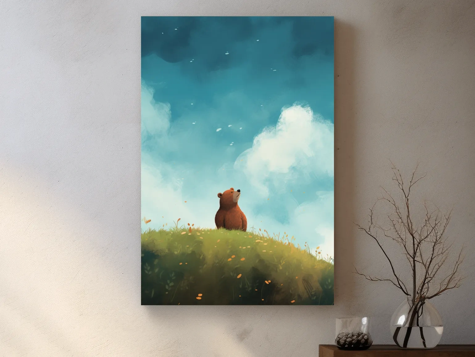 Illustation of a cute bear gazing into the sky