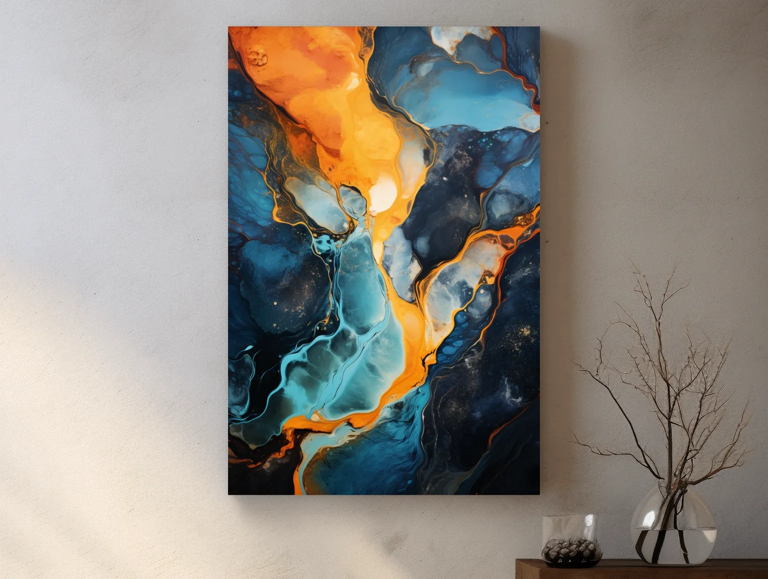 Vibrant Fluid River Abstract Painting - Alcohol Ink Style Wall Art
