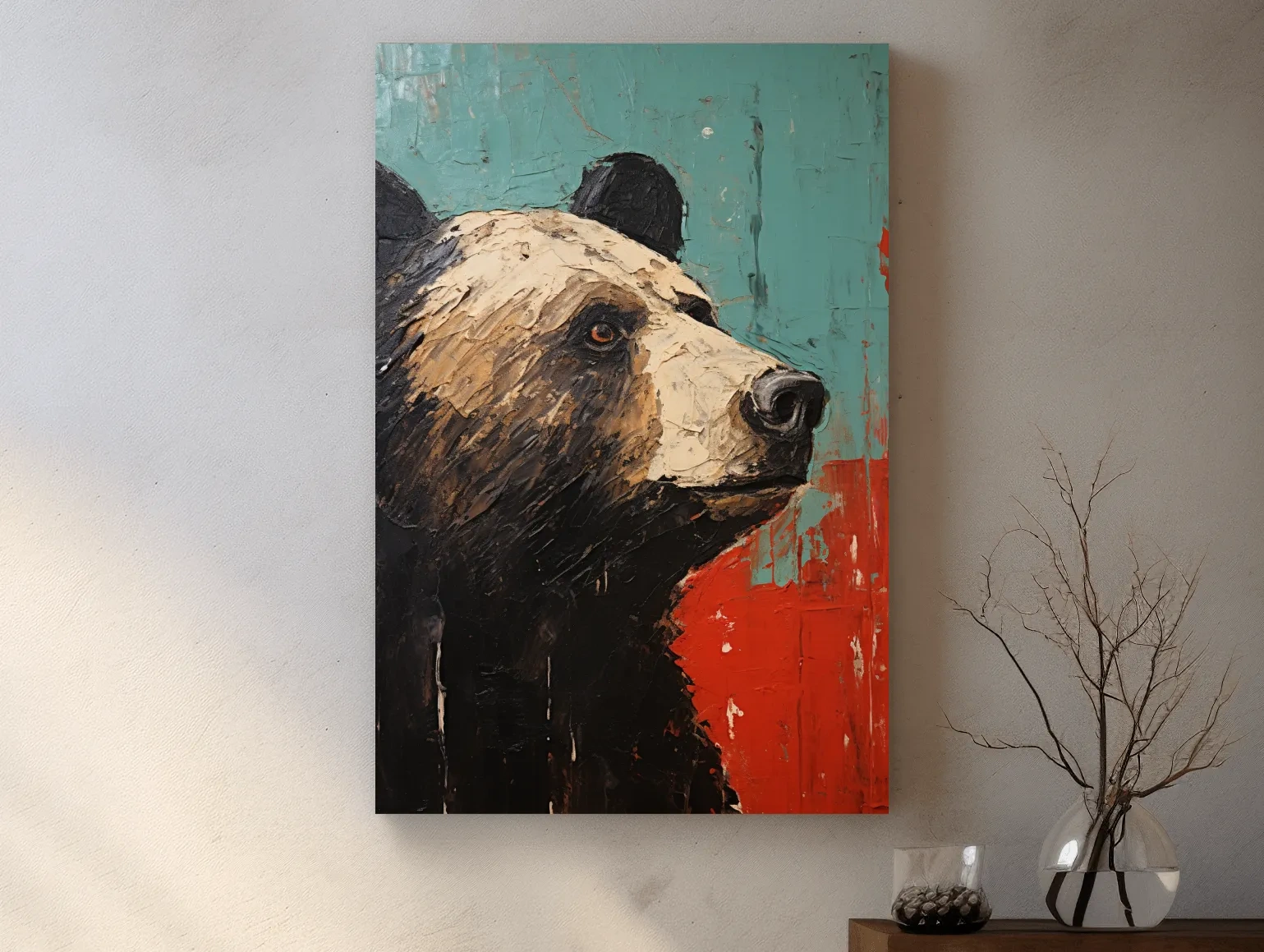 Rustic impasto style painting of a black bears head