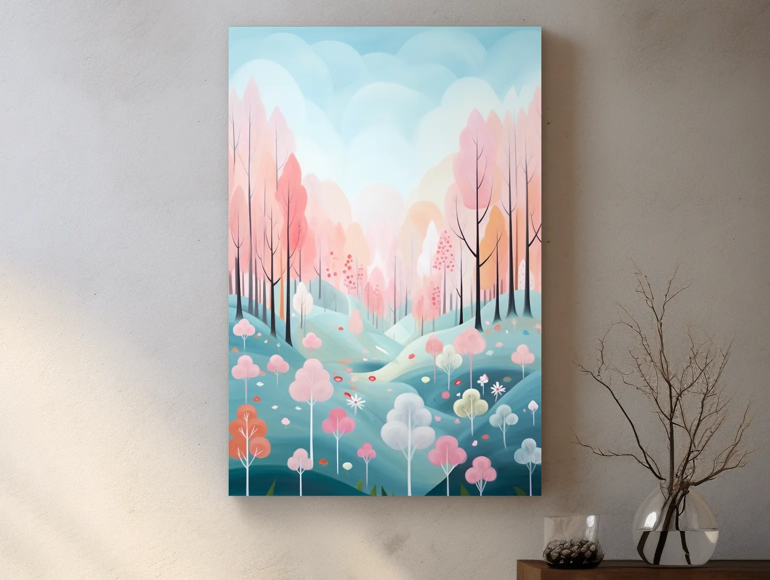 Whimsical Pastel Spring Forest Landscape - Dreamy Nature Wall Art
